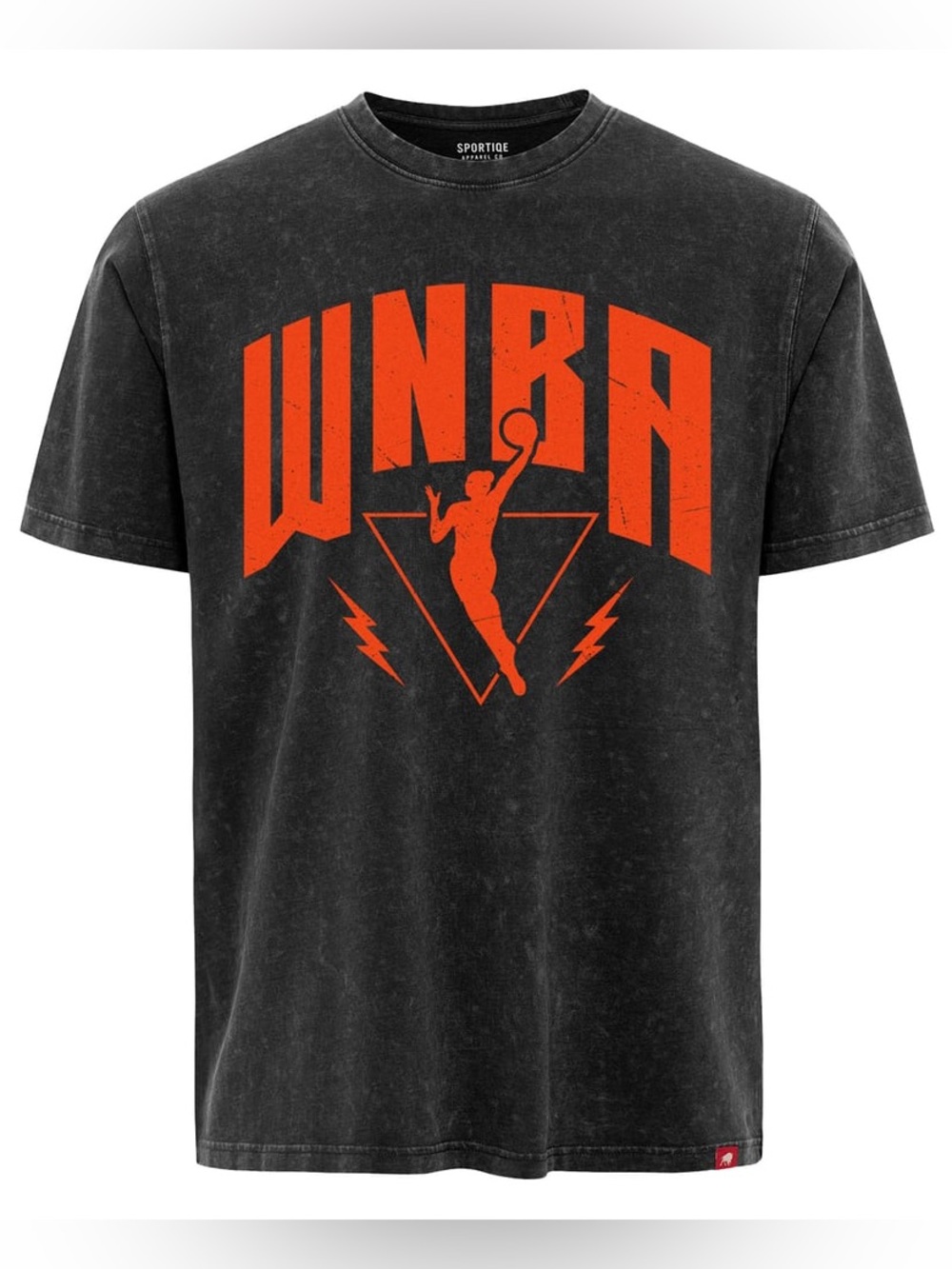 Men’s Black Vintage-Wash T-Shirt with Orange WNBA Graphic